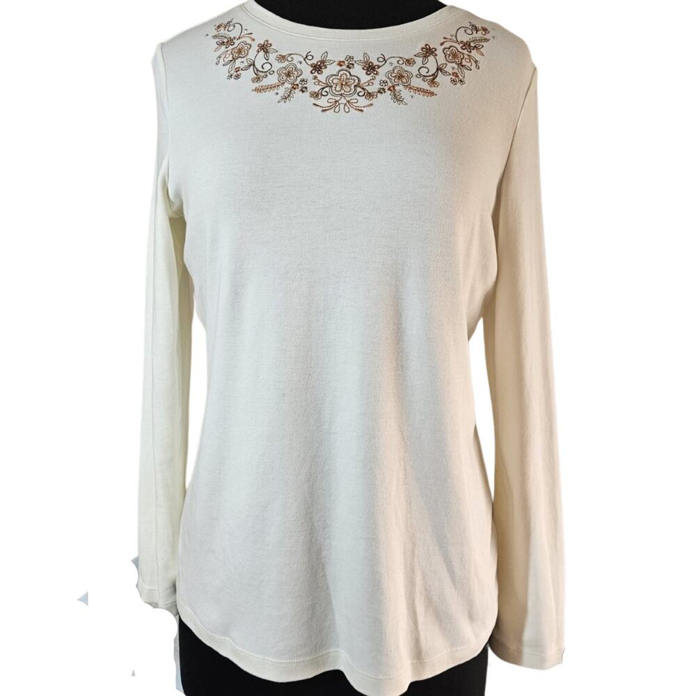 Cream Knit Top with Embroidered Rhinestone Detail Size Medium